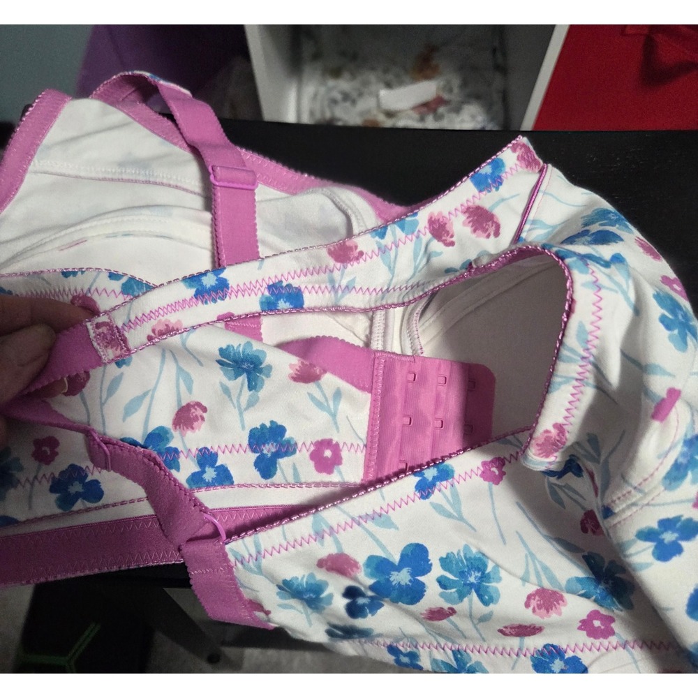 Comfort Choice Bra 44 DD Floral Print Back 3-hook Closure White Pink Blue - Picture 5 of 5